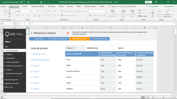 Planilha de Precificação de Restaurantes A la Carte em Excel Planilhas Prontas