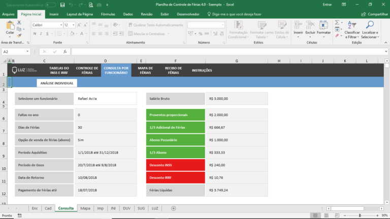 Planilha De Controle De F Rias Em Excel Planilhas Prontas