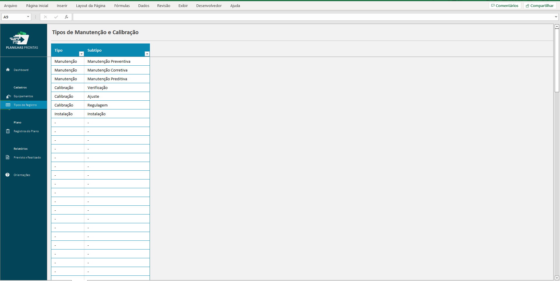 Planilha para Manutenção Preventiva em Excel Planilhas Prontas