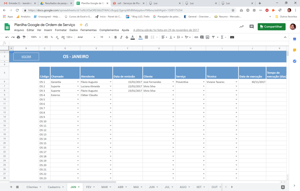 Planilha Google De Ordem De Servi O Planilhas Prontas