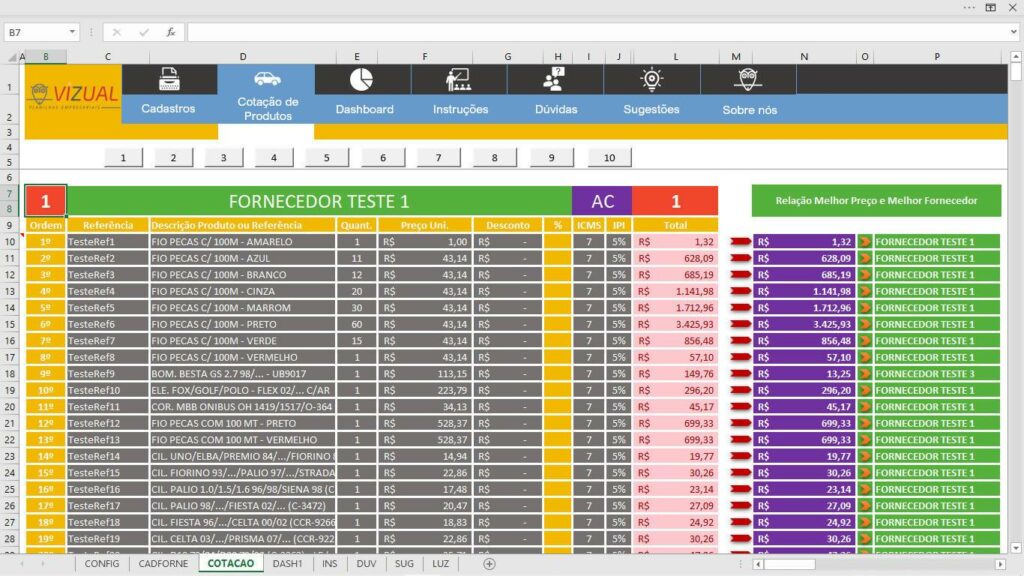 Planilha De Cotação De Preços Para Autopeças Em Excel 50 Planilhas Prontas 1375