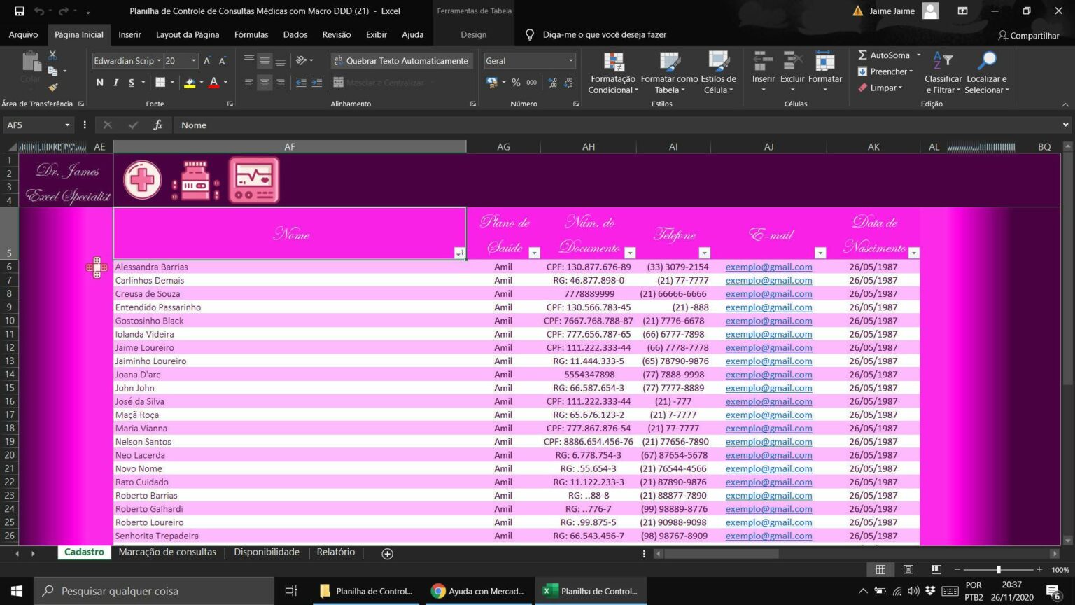 Planilha De Controle De Consultas Médicas Em Excel Planilhas Prontas 0394